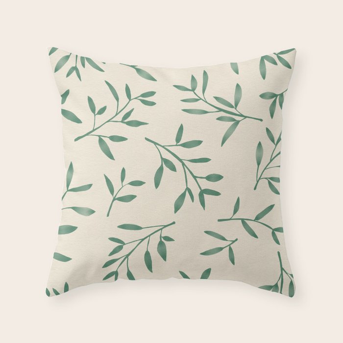 Leaf Pattern Watercolor - Green Throw Pillow Gallery Image 6