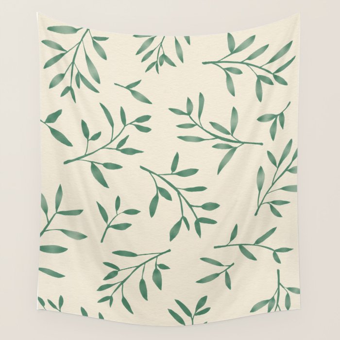 Leaf Pattern Watercolor - Green Wall Tapestry Gallery Image 4