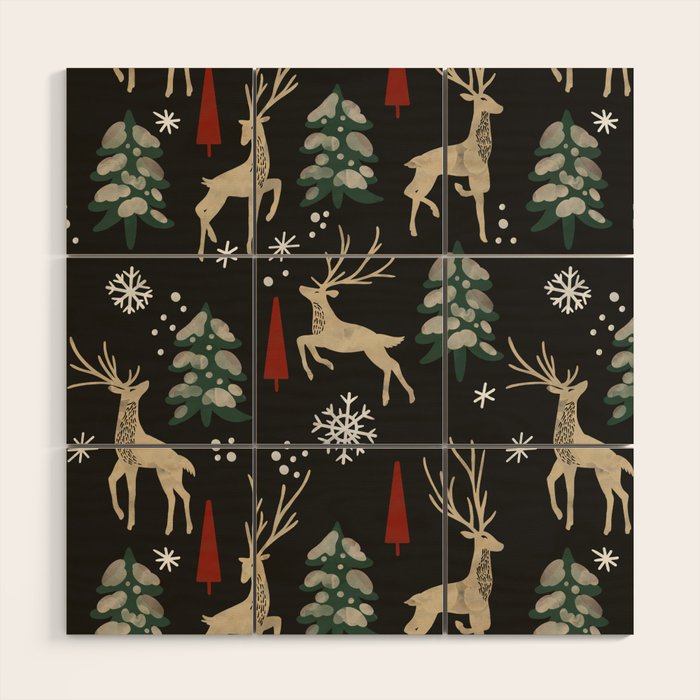 Deer in the snowy night Wood Wall Art Gallery Image 1
