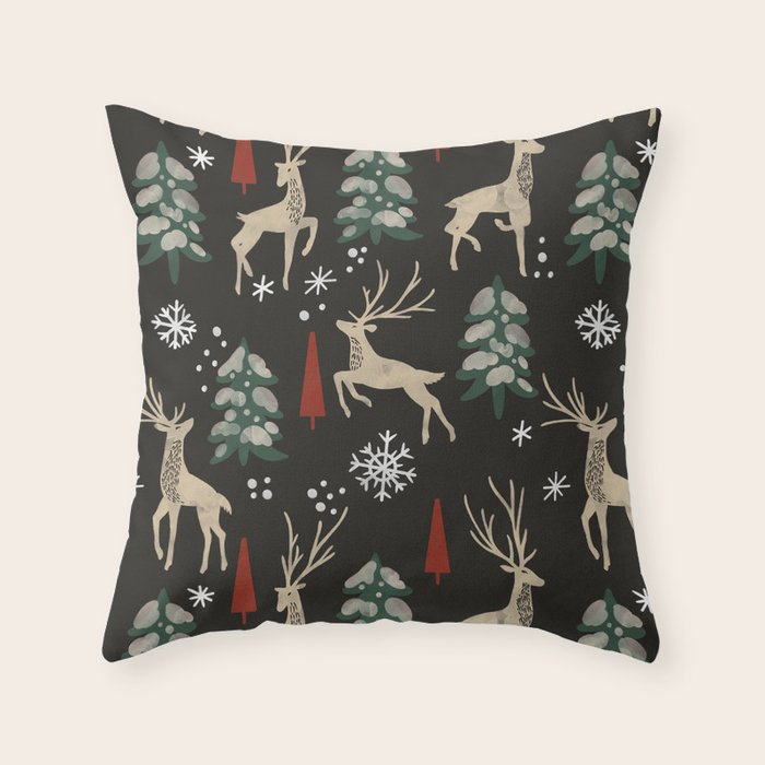 Deer in the snowy night Throw Pillow Gallery Image 6