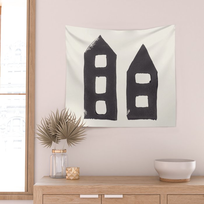 Tiny Houses #3 | Hand-printed Linocut Wall Tapestry Gallery Image 2