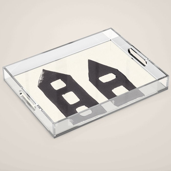 Tiny Houses #3 | Hand-printed Linocut Acrylic Tray Gallery Image 1