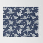 Origami metallic dragon friends // oxford navy blue background metal silver fantasy animals Throw Blanket Gallery Image 2