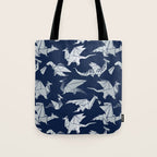Origami metallic dragon friends // oxford navy blue background metal silver fantasy animals Tote Bag Gallery Image 1