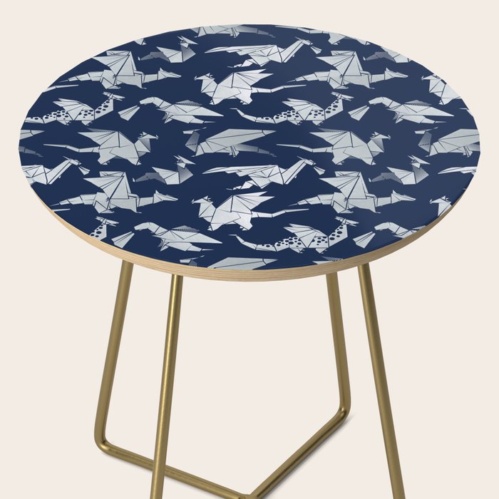 Origami metallic dragon friends // oxford navy blue background metal silver fantasy animals Side Table Gallery Image 2