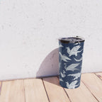 Origami metallic dragon friends // oxford navy blue background metal silver fantasy animals Travel Mug Gallery Image 4