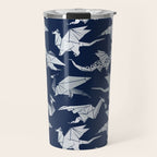 Origami metallic dragon friends // oxford navy blue background metal silver fantasy animals Travel Mug Gallery Image 1