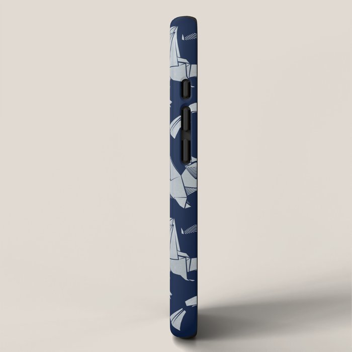 Origami metallic dragon friends // oxford navy blue background metal silver fantasy animals iPhone Case Gallery Image 2