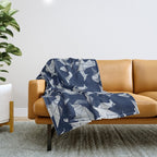 Origami metallic dragon friends // oxford navy blue background metal silver fantasy animals Throw Blanket Gallery Image 1