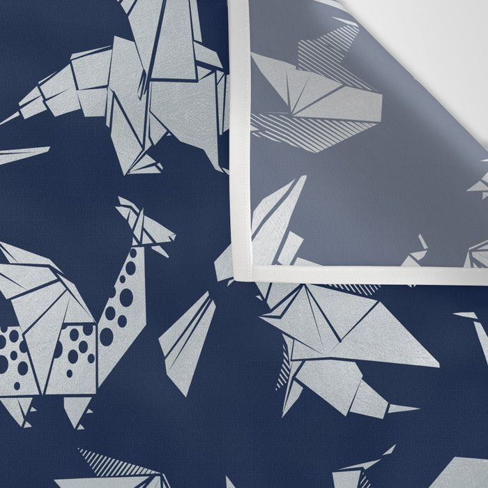 Origami metallic dragon friends // oxford navy blue background metal silver fantasy animals Wall Tapestry Gallery Image 3