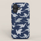 Origami metallic dragon friends // oxford navy blue background metal silver fantasy animals iPhone Case Gallery Image 1