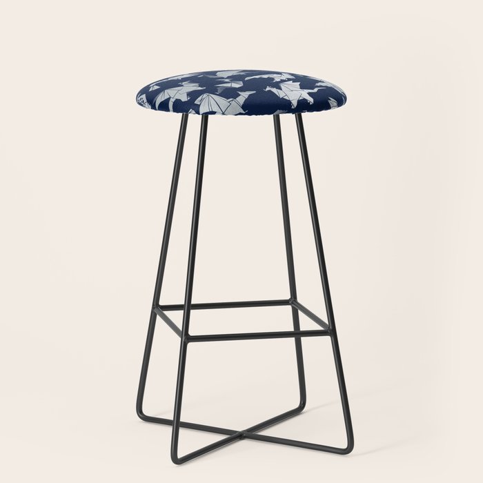 Origami metallic dragon friends // oxford navy blue background metal silver fantasy animals Stool Gallery Image 1