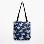 Origami metallic dragon friends // oxford navy blue background metal silver fantasy animals Tote Bag Gallery Image 2