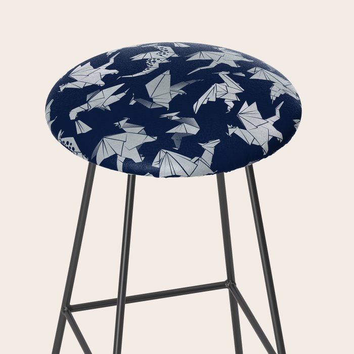 Origami metallic dragon friends // oxford navy blue background metal silver fantasy animals Stool Gallery Image 2