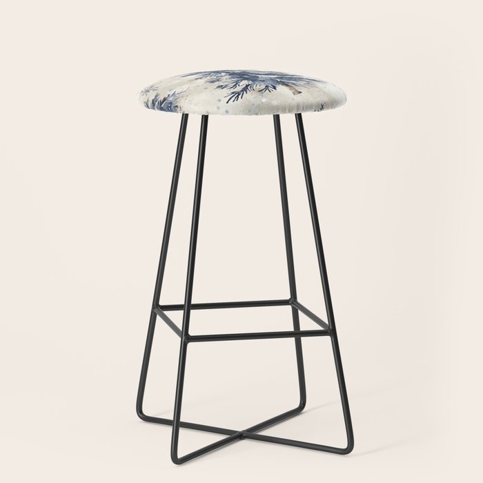Blue beige winter christmas trees watercolor illustration Stool Gallery Image 1
