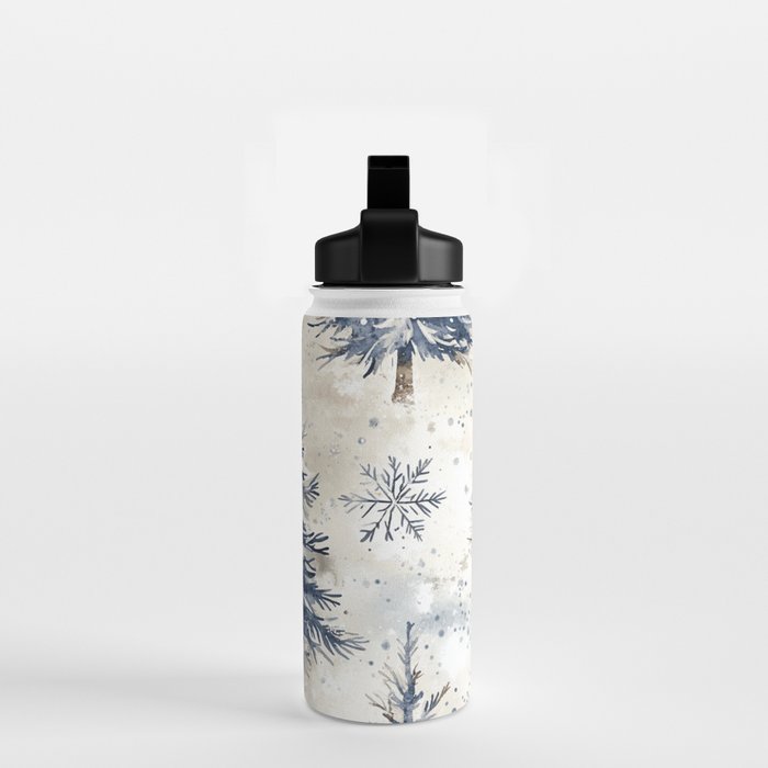 Blue beige winter christmas trees watercolor illustration Water Bottle Gallery Image 2