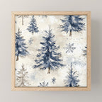 Blue beige winter christmas trees watercolor illustration Mini Art Print Gallery Image 1