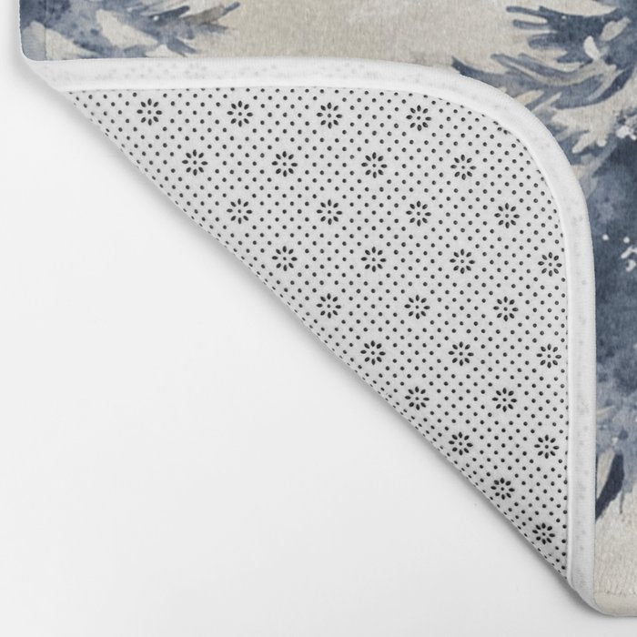 Blue beige winter christmas trees watercolor illustration Bath Mat Gallery Image 2