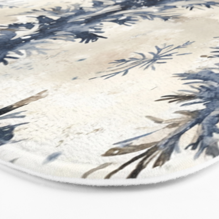 Blue beige winter christmas trees watercolor illustration Bath Mat Gallery Image 3