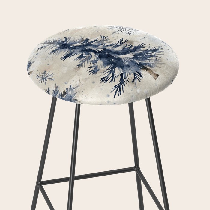 Blue beige winter christmas trees watercolor illustration Stool Gallery Image 2