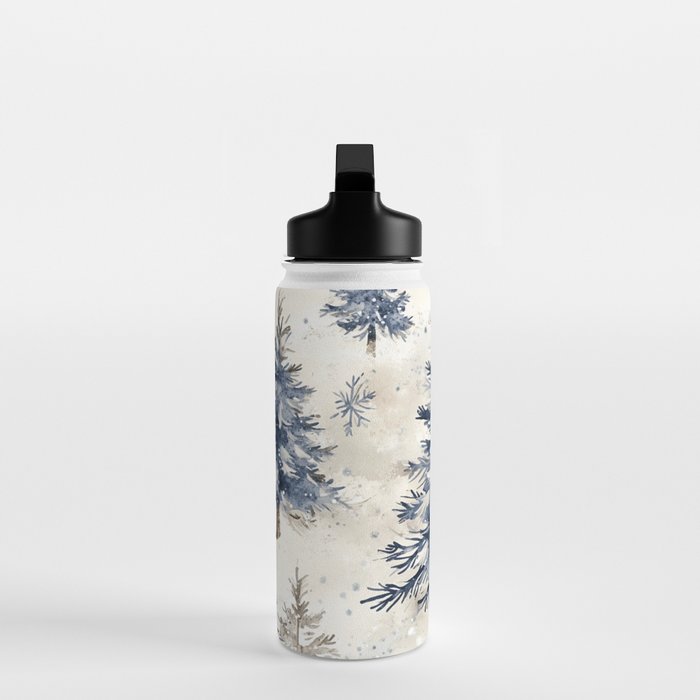 Blue beige winter christmas trees watercolor illustration Water Bottle Gallery Image 3