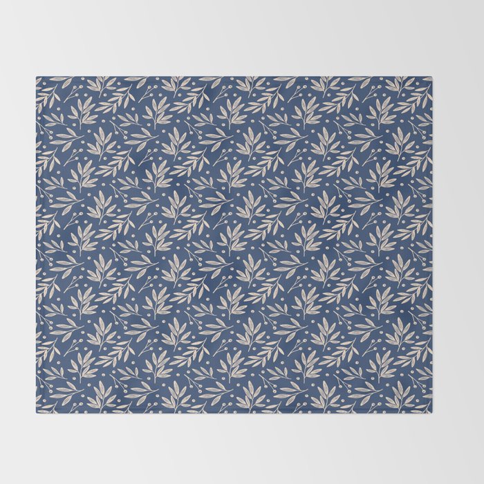 Botanic Pattern - Navy Throw Blanket Gallery Image 2
