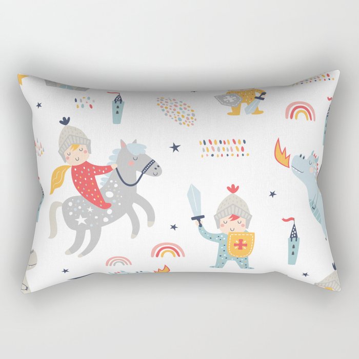 Magical Knight, Dragon & Castle Rectangular Pillow Gallery Image 1