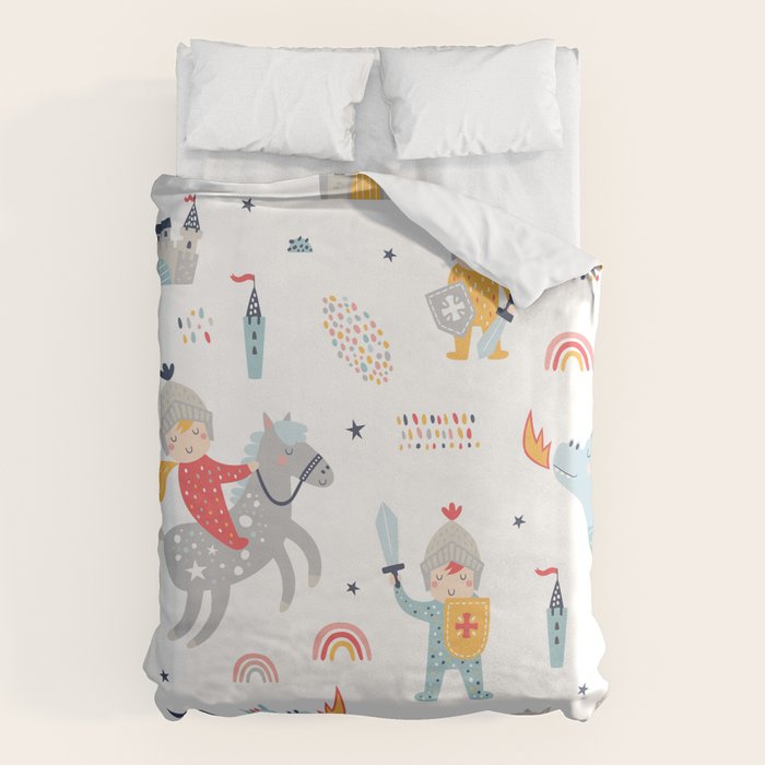 Magical Knight, Dragon & Castle Duvet Cover Gallery Image 1
