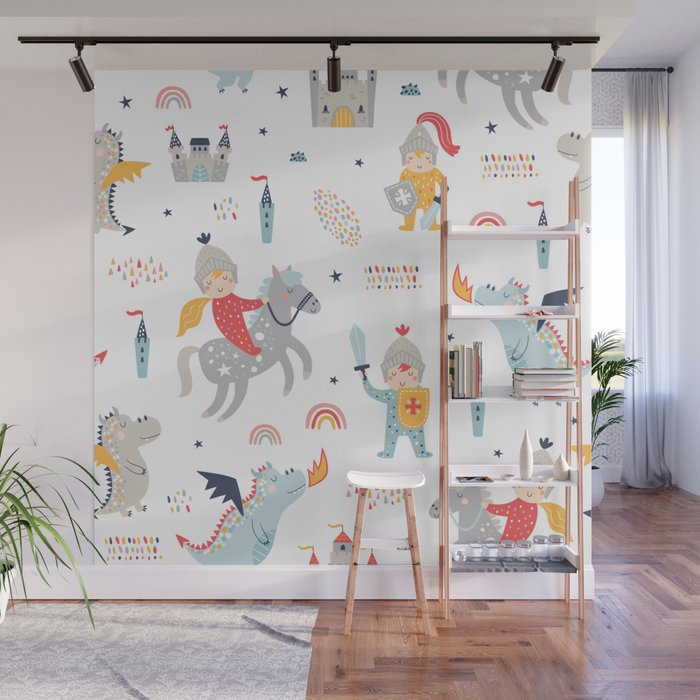 Magical Knight, Dragon & Castle Wall Mural Gallery Image 1