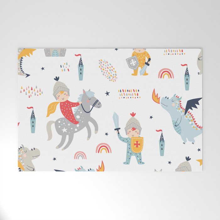Magical Knight, Dragon & Castle Welcome Mat Gallery Image 1