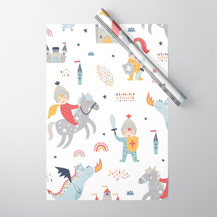 Magical Knight, Dragon & Castle Wrapping Paper Gallery Image 1