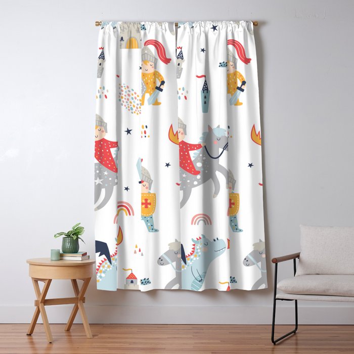 Magical Knight, Dragon & Castle Window Curtain Gallery Image 1