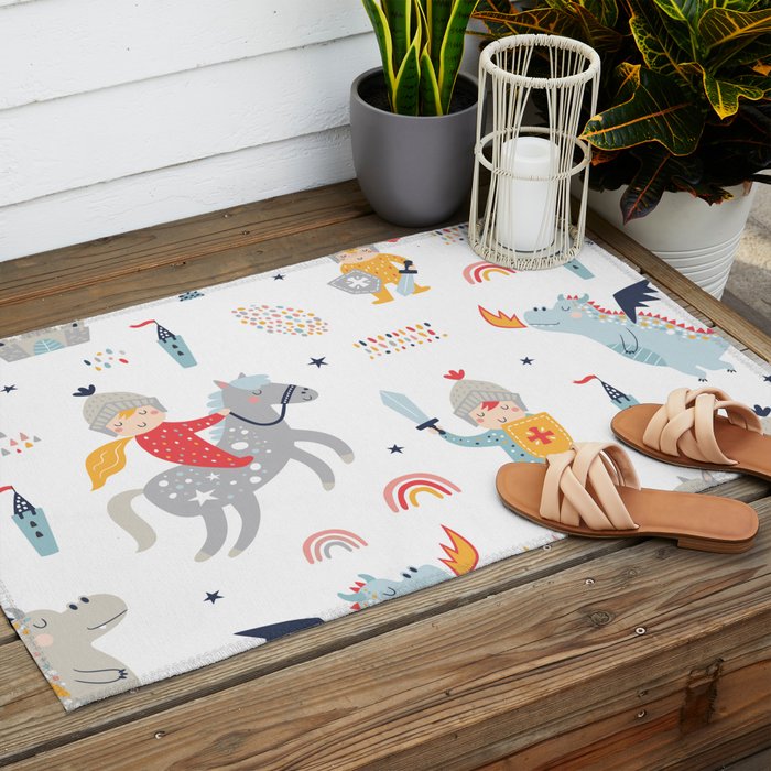 Magical Knight, Dragon & Castle Outdoor Rug Gallery Image 2