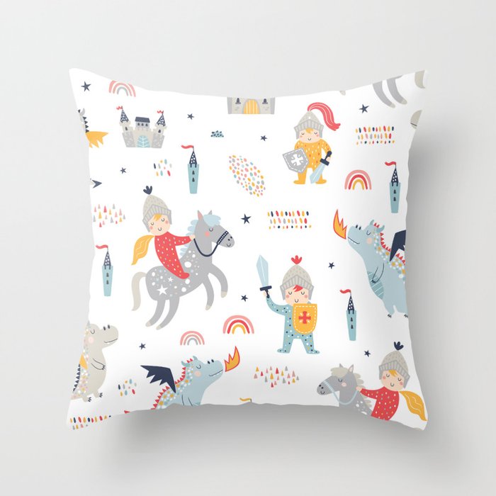 Magical Knight, Dragon & Castle Throw Pillow Gallery Image 6