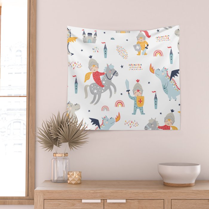 Magical Knight, Dragon & Castle Wall Tapestry Gallery Image 2
