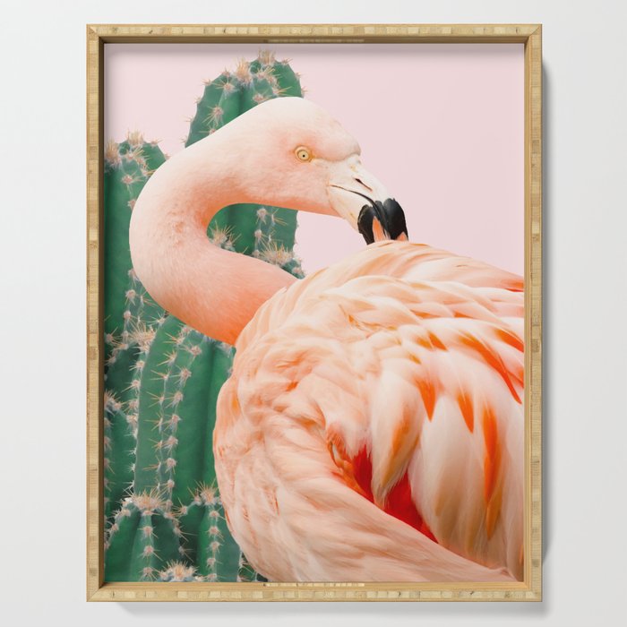 Flamingo & Cactus #society6 #decor #buyart Serving Tray Gallery Image 1