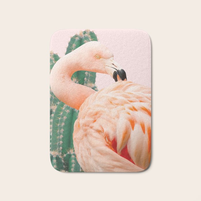 Flamingo & Cactus #society6 #decor #buyart Bath Mat Gallery Image 1