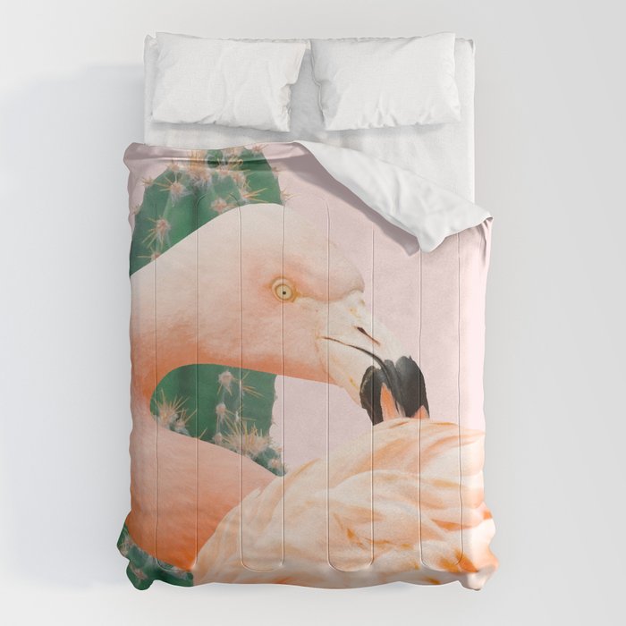 Flamingo & Cactus #society6 #decor #buyart Comforter Gallery Image 6