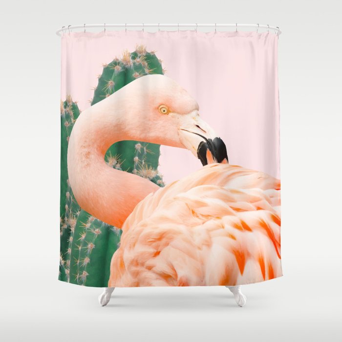 Flamingo & Cactus #society6 #decor #buyart Shower Curtain Gallery Image 1