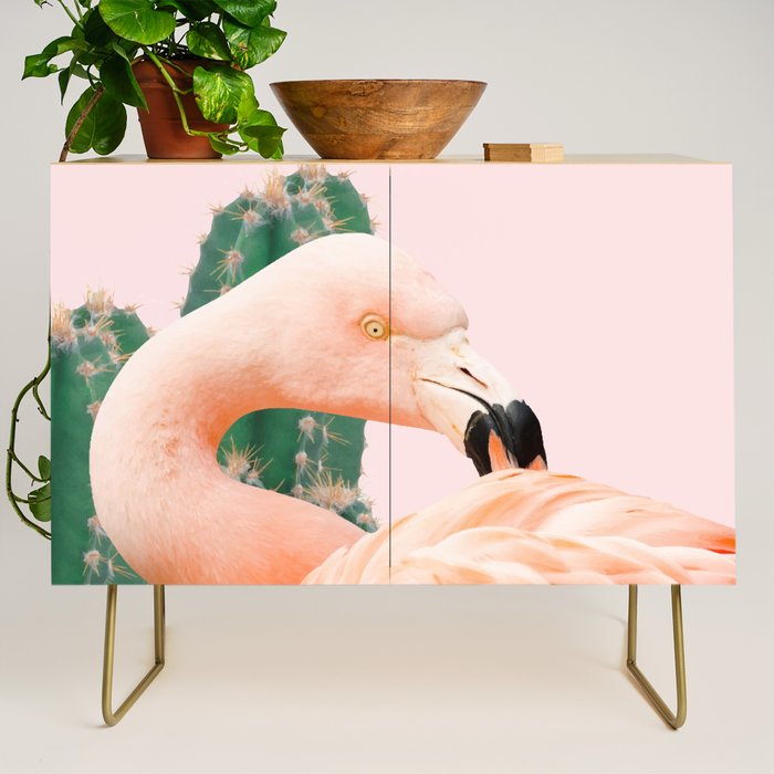 Flamingo & Cactus #society6 #decor #buyart Credenza Gallery Image 1