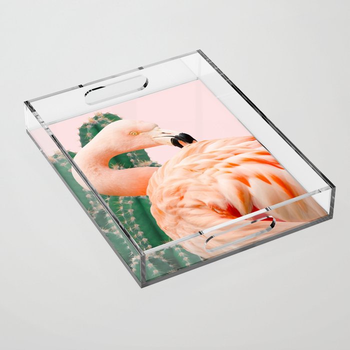 Flamingo & Cactus #society6 #decor #buyart Acrylic Tray Gallery Image 1