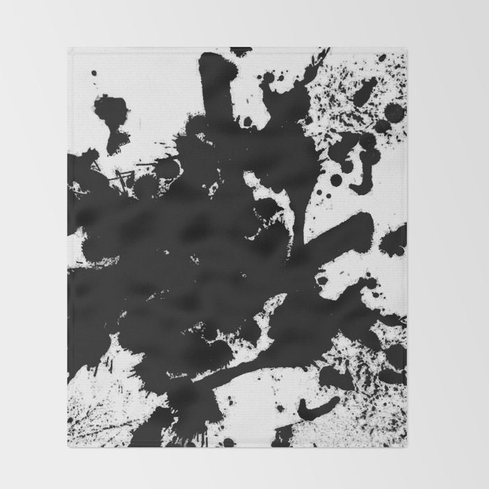 Black and white splat - Abstract, black paint splatter painting Throw Blanket Gallery Image 2