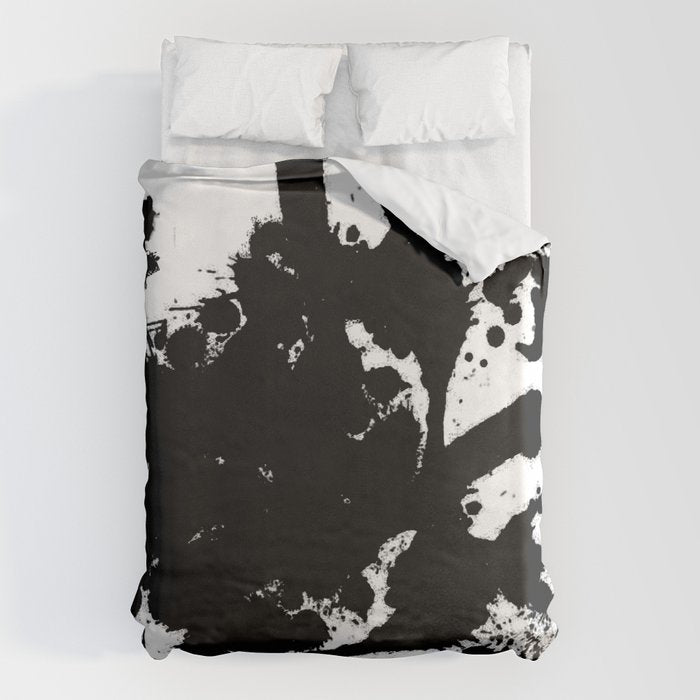 Black and white splat - Abstract, black paint splatter painting Duvet Cover Gallery Image 1