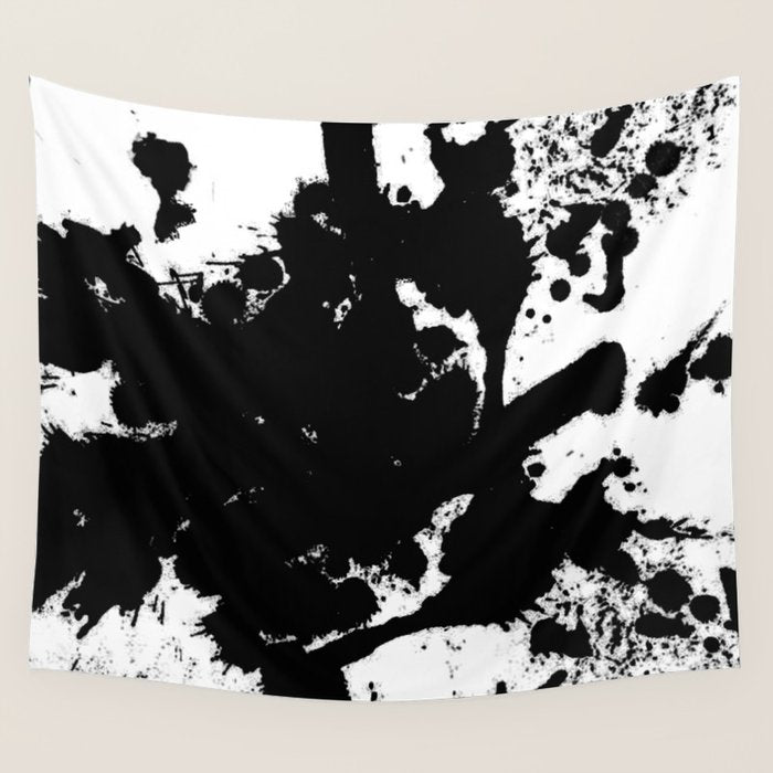 Black and white splat - Abstract, black paint splatter painting Wall Tapestry Gallery Image 4