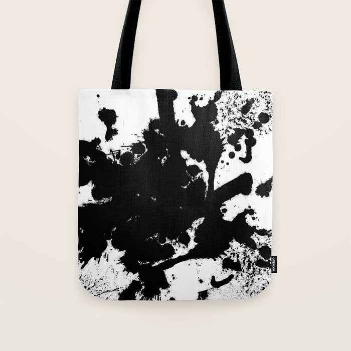 Black and white splat - Abstract, black paint splatter painting Tote Bag Gallery Image 1