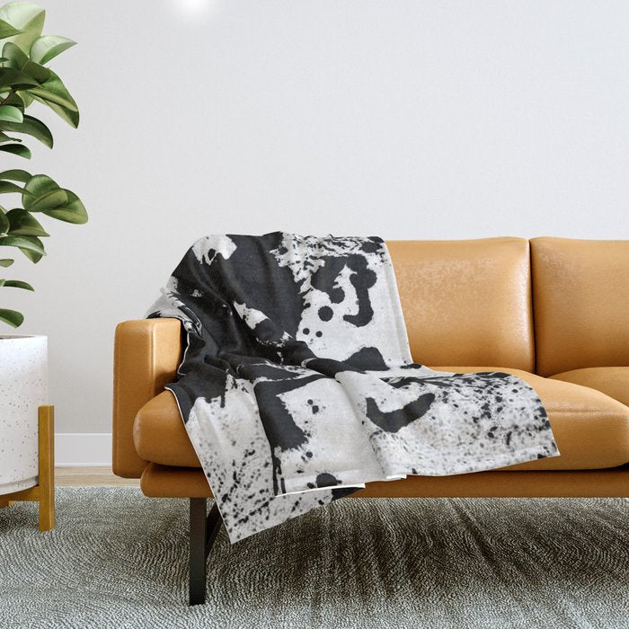Black and white splat - Abstract, black paint splatter painting Throw Blanket Gallery Image 1