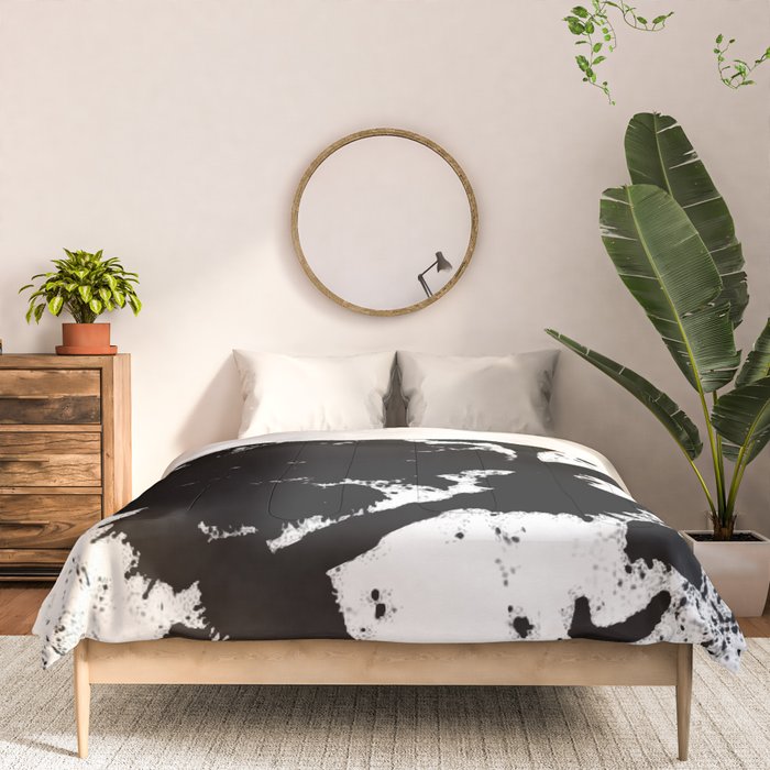 Black and white splat - Abstract, black paint splatter painting Comforter Gallery Image 3