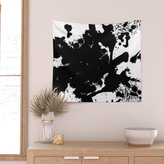 Black and white splat - Abstract, black paint splatter painting Wall Tapestry Gallery Image 2