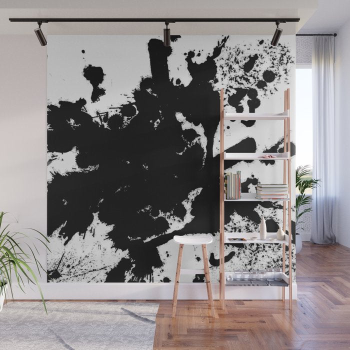 Black and white splat - Abstract, black paint splatter painting Wall Mural Gallery Image 1