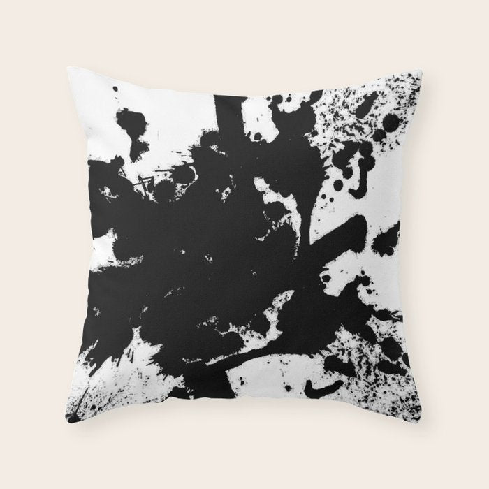 Black and white splat - Abstract, black paint splatter painting Throw Pillow Gallery Image 6